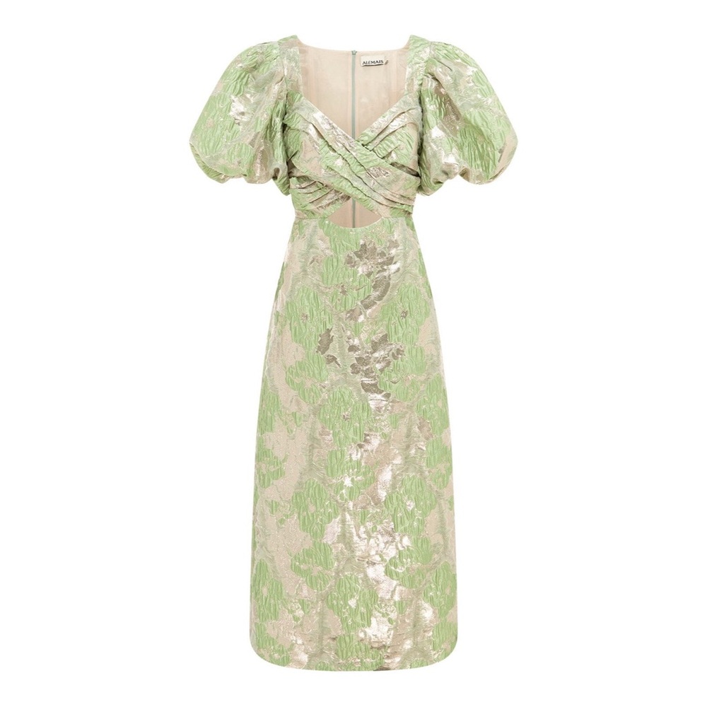 ALEMAIS Mira Floral Jacquard Metallic Dress Green Sz 2 NWT